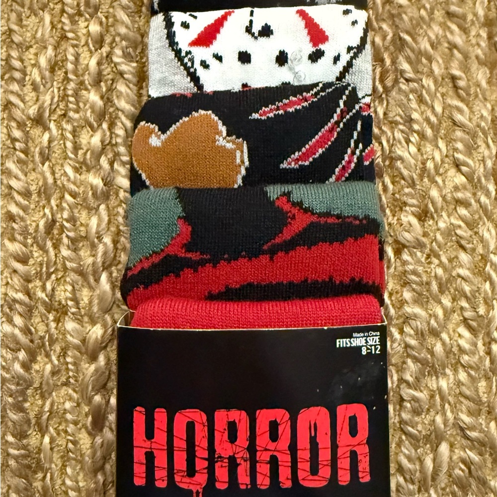 Halloween Horror Themed Socks 6 Pairs Crew Socks Fits Shoe Size 8-12 NWT